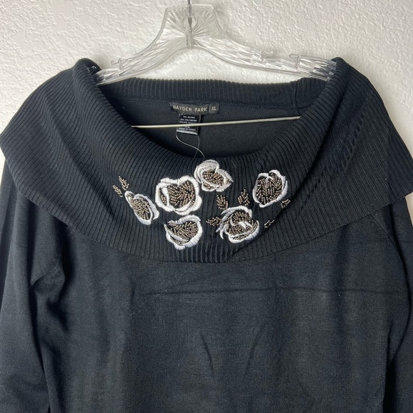 Hayden Park Black Embroidered Beaded Long Sleeve Knit Sweater Top - Picture 6 of 15